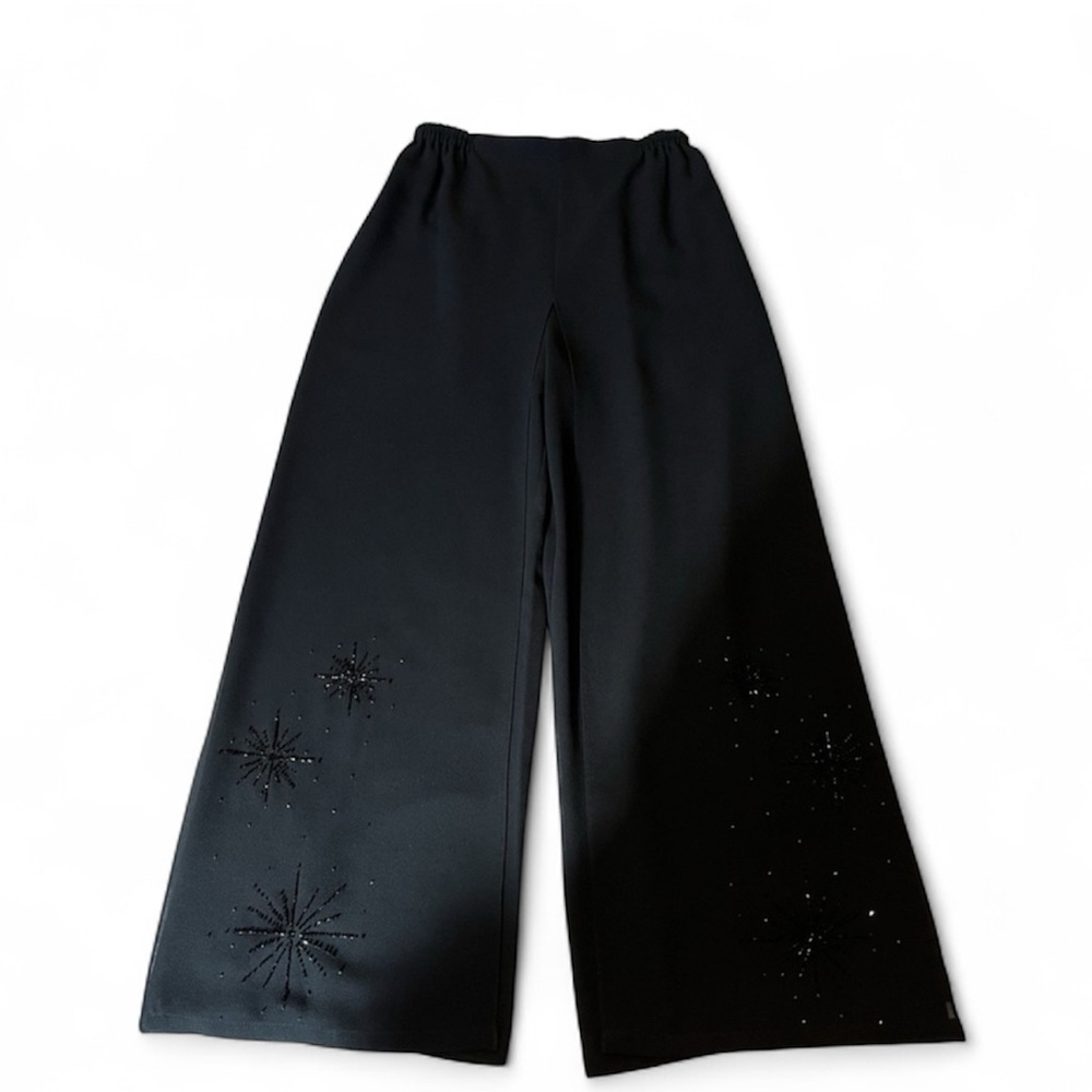 Adrianna Papell Evening Essentials Black Sheer Overlay Beaded Design Pants 12